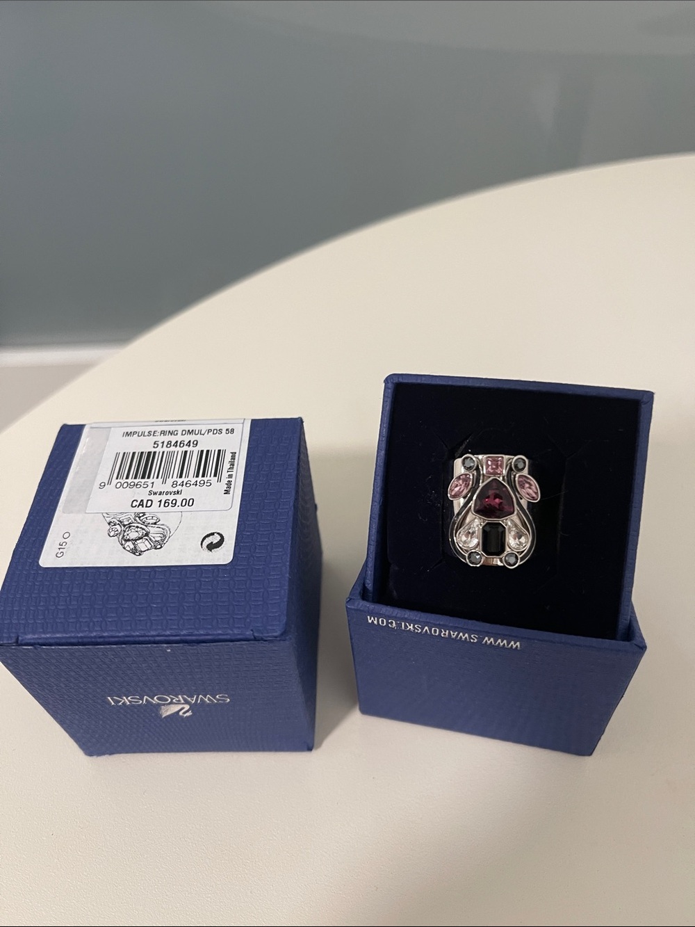 Swarovski Silver Ring with Pink and Purple Crystals